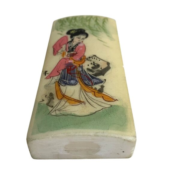 Hand-Painted Stone Marble Chinese Rectangular Paperweight Dancing Geisha Girl - Picture 2 of 7